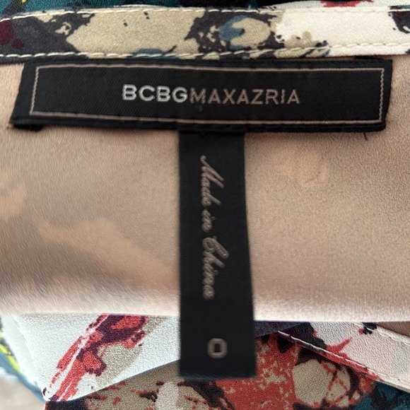 BCBG MaxAzria Green/Multicolor Print Kelly Ruffled Off-The-Shoulder Dress Size 0 - Picture 9 of 9